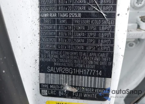 2017 Land Rover Range Rover Evoque Hse из США, поврежденный, VIN SALVR2BG1HH177714